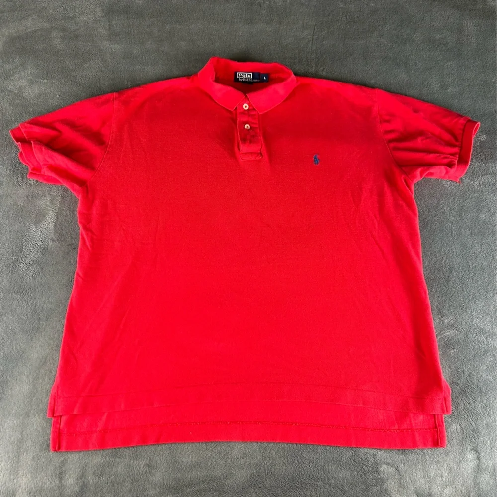 Polo Ralph Lauren Mens Sz L Custom Fit Short Sleeve Polo Shirt Solid Red‎ Cotton
